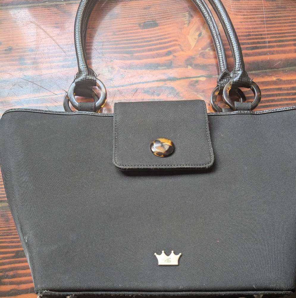 Elaine Turner Black Nylon Tote Bag with Pink Lining – Chic & Practical